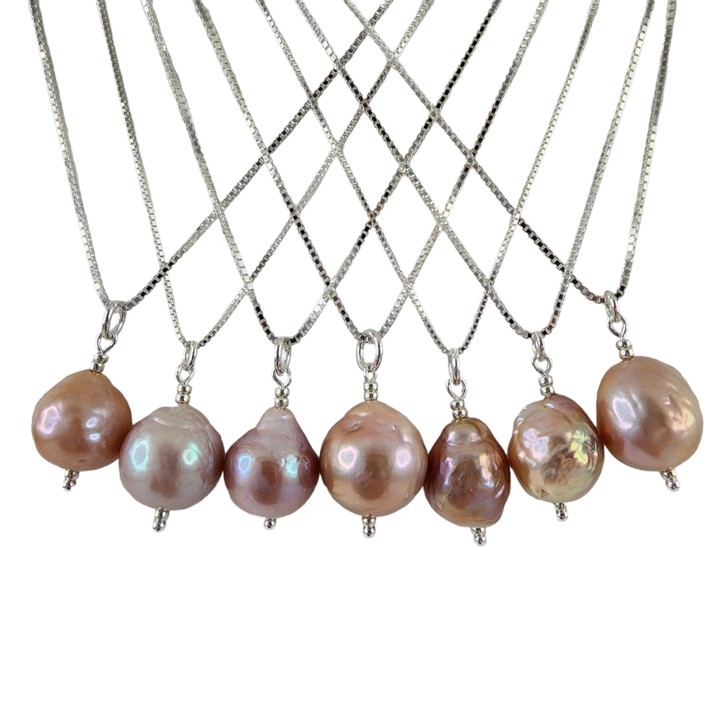 Blush pearl pendant necklace Italian 925 sterling silver large baroque pearl - Picture 5 of 8